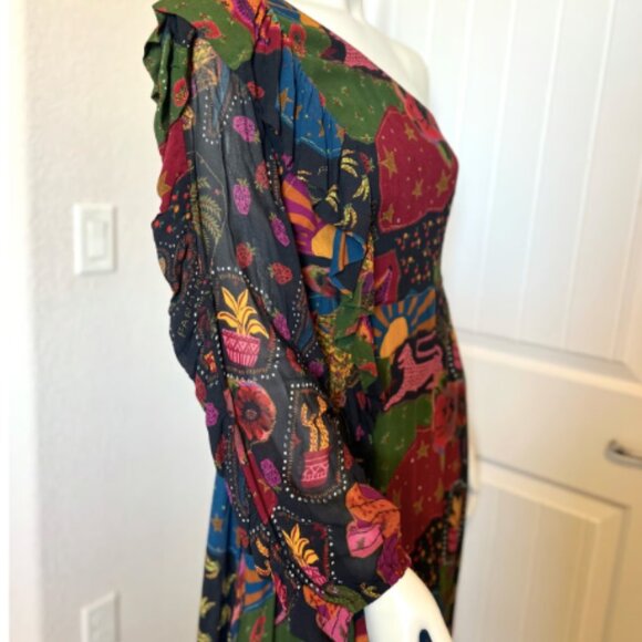 NWT Beautiful Fun Farm Rio Crazy Mix One Shoulder Midi Dress size L Ruffles - Picture 5 of 13